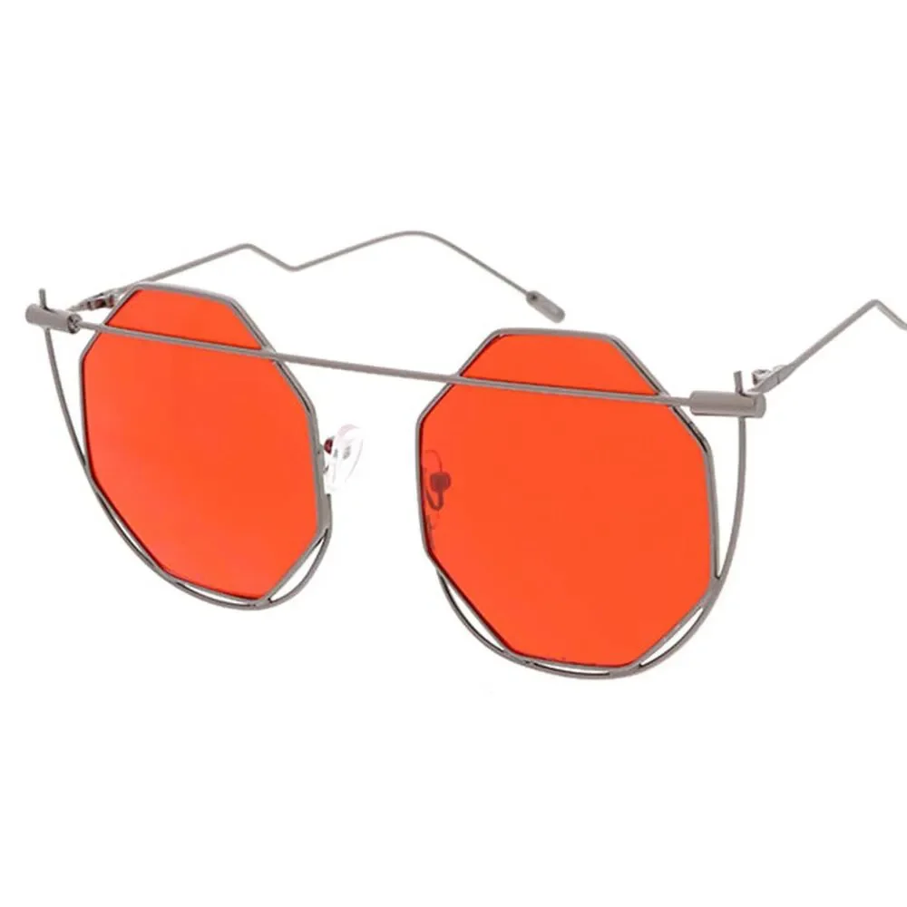 Geometry Glam: Women's Large Octagonal Wire Frame Red Sunglasses